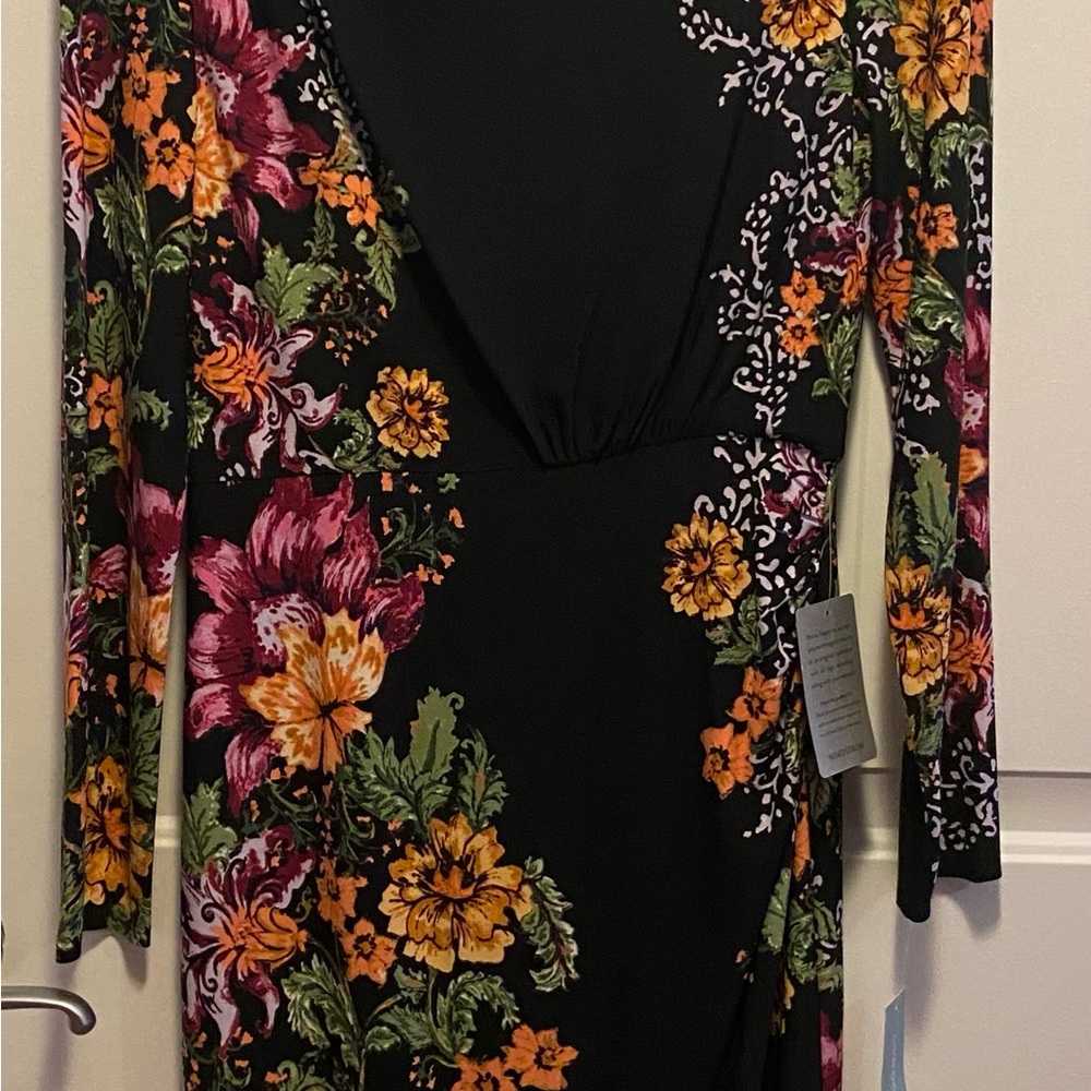 London Times Black Floral Long Sleeve Dress